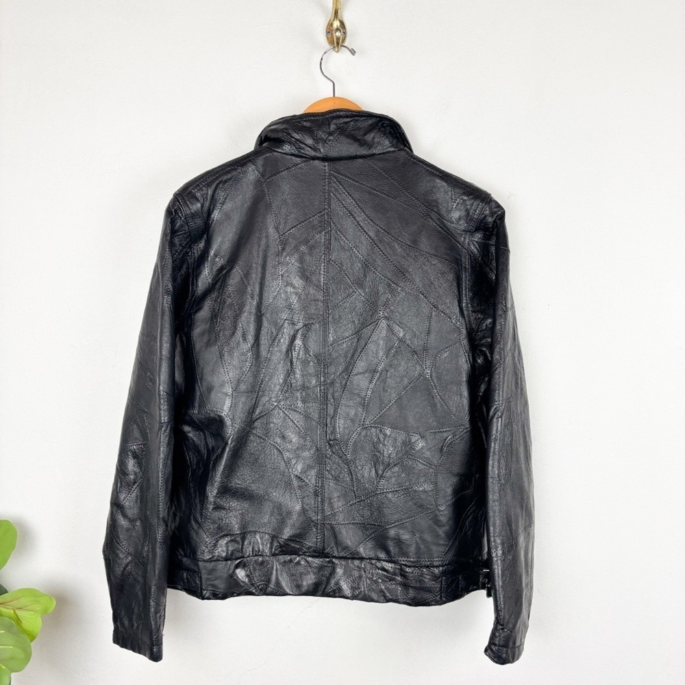 Vintage Junction West Women’s Black Patchwork Leather Jacket Sz L - Picture 2 of 13